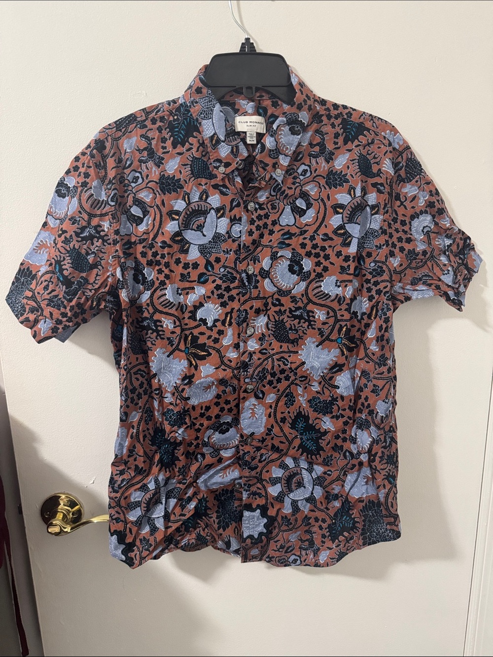 Club Monaco Men's Short-Sleeve Floral Shirt - Rust Blue